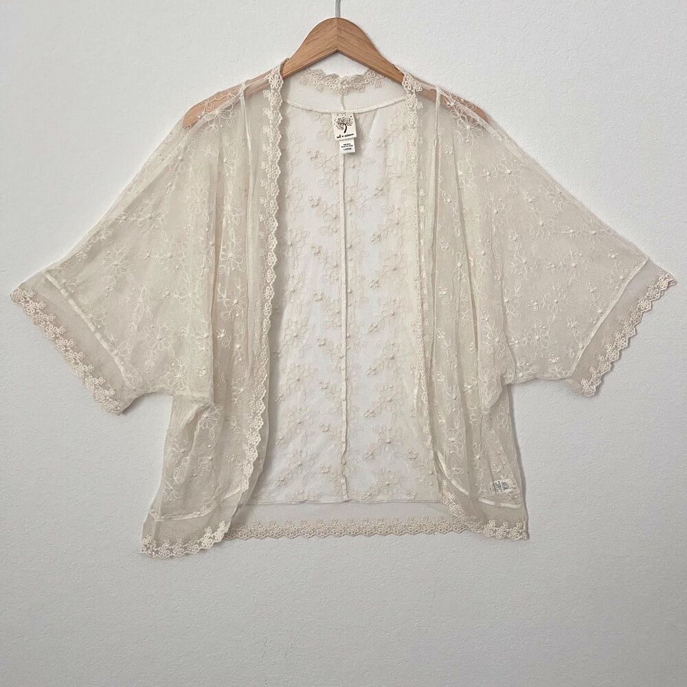 Self Esteem Women's Lace Open Front Sheer Top Boho Large
